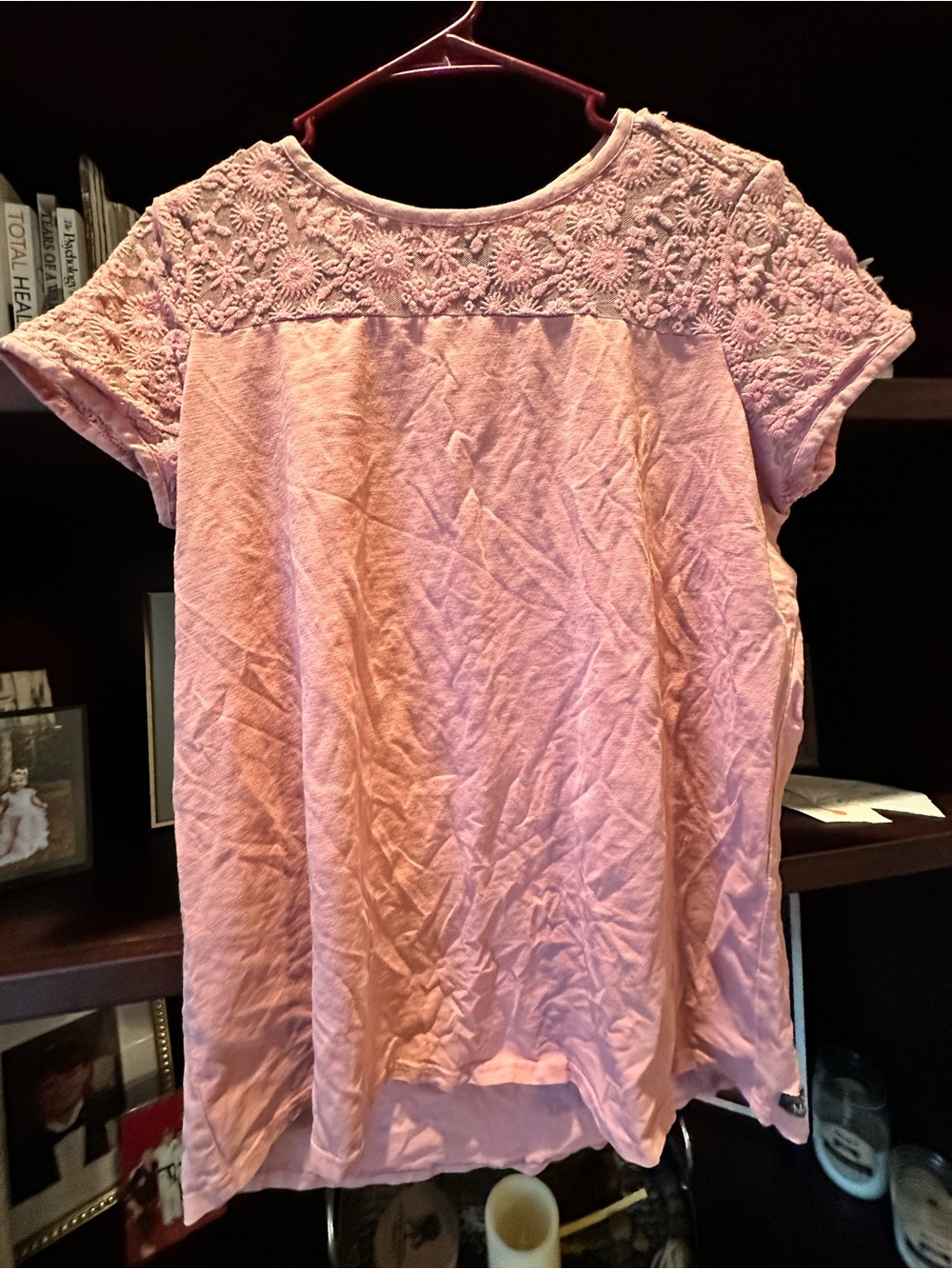 Matilda Jane Pink Lace Yoke Short Sleeve Blouse